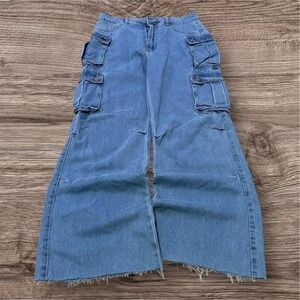 2000s Y2K Baggy Wide Leg Cargo Denim Jeans 10.5in Leg 30x28